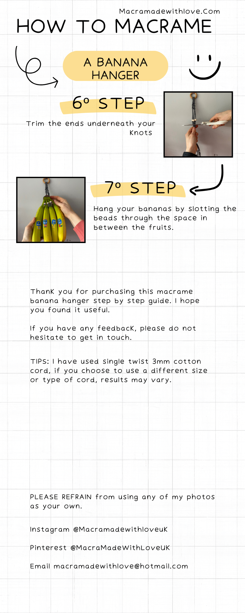 Macrame Banana Hanger Tutorial – Step-by-Step PDF Printable Guide for beginners