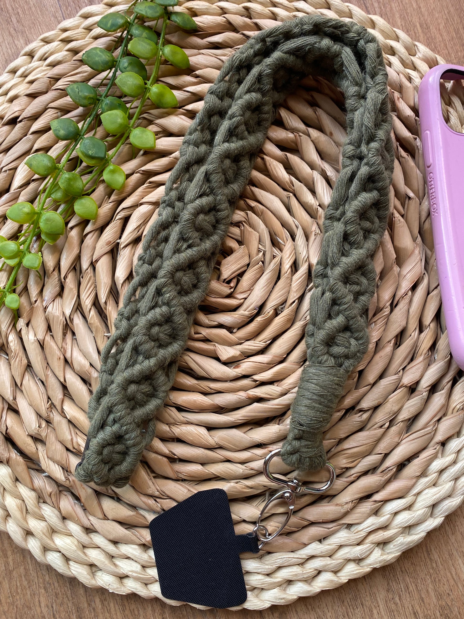 Macra-Made With Love chunky phone lanyard olive green flat