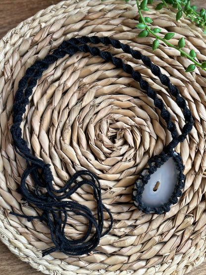 Black necklace with natural agate slice 