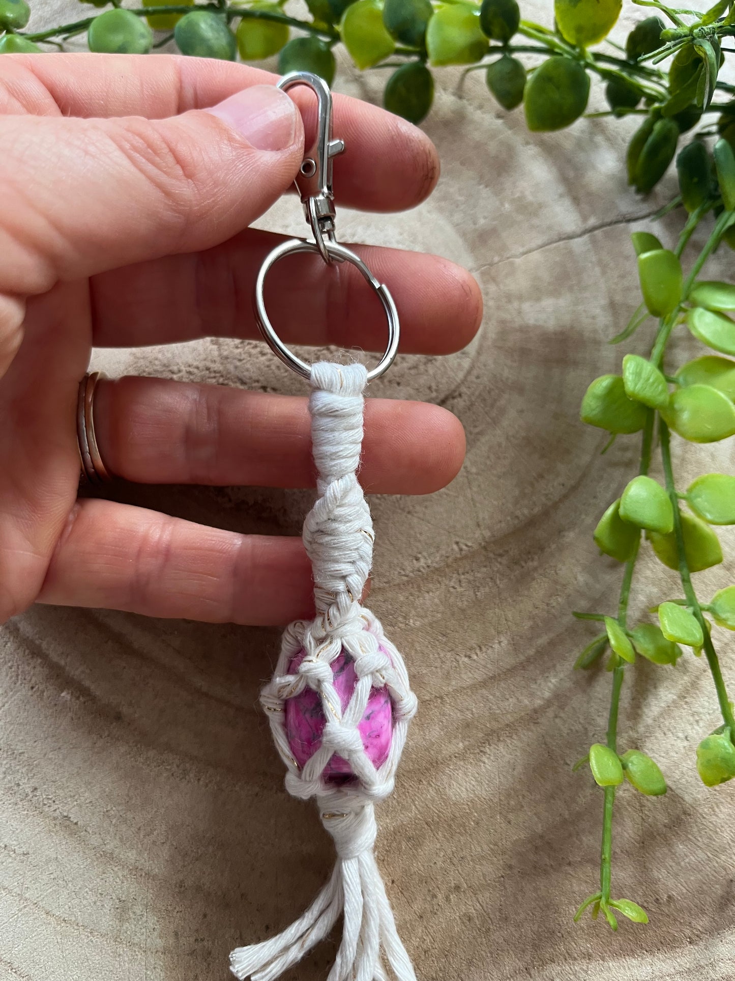 Macrame crystal gemstone keyring - choice of gemstones