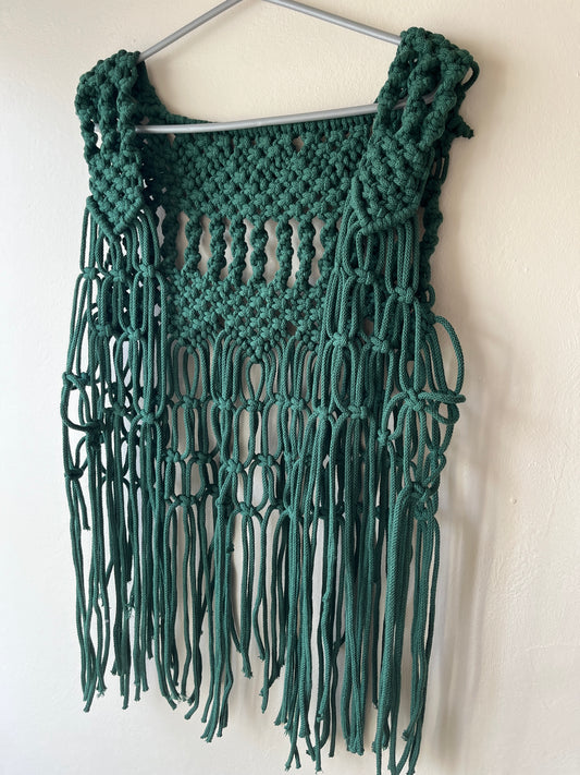 Green Macramé Fringe Waistcoat Vest