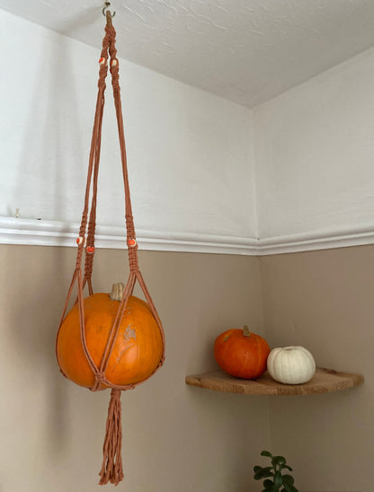 Macrame Plant Hanger with Pumpkin Beads