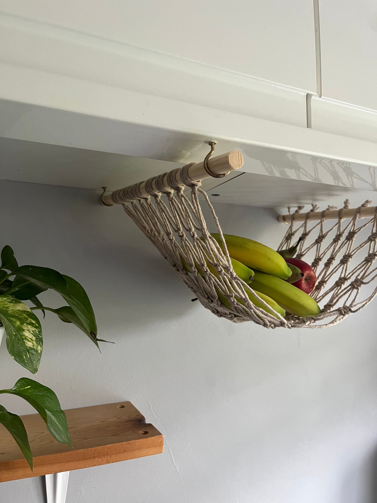 Under cabinet kitchen space saving hanging fruit basket hammock