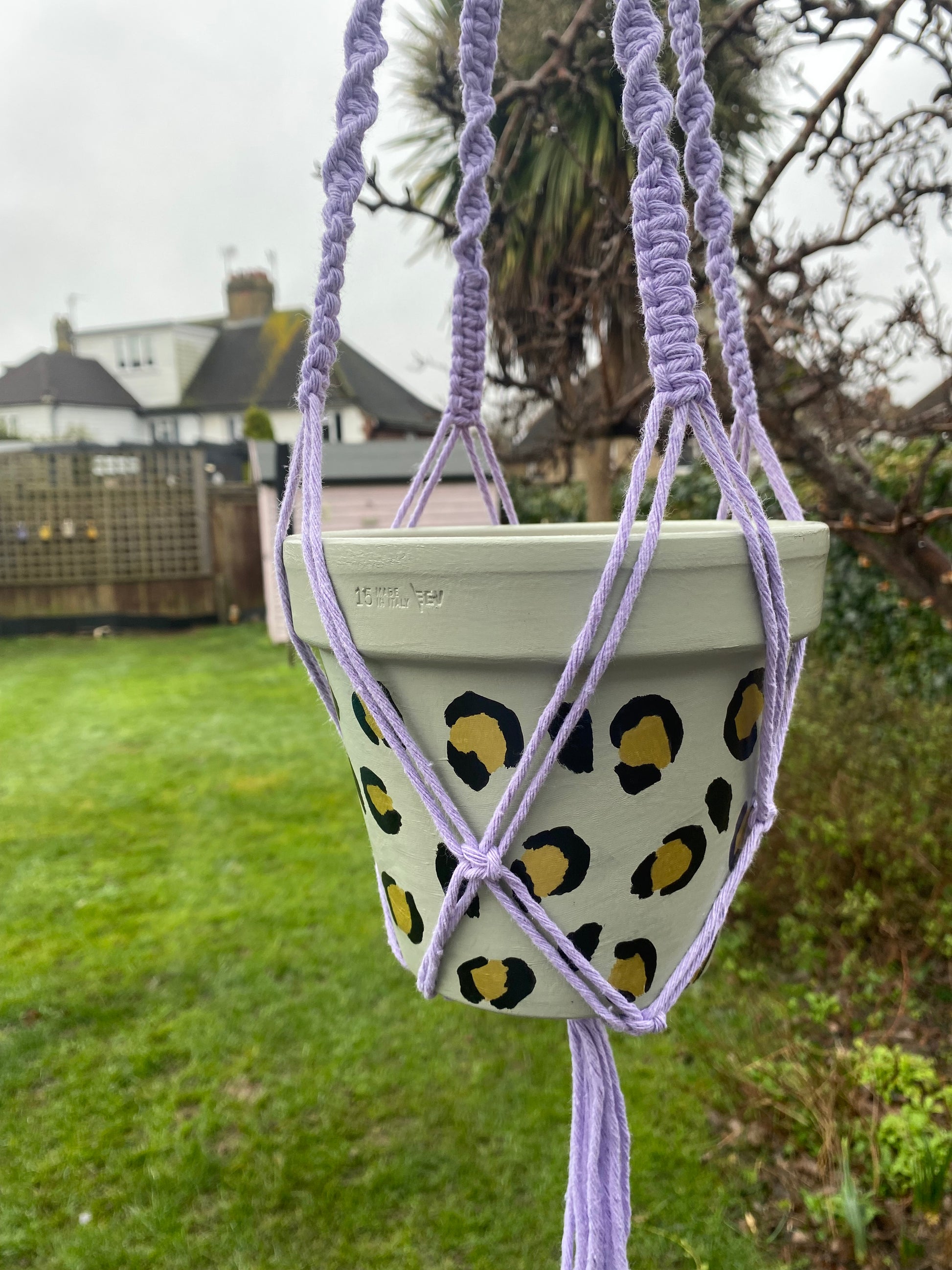 Macra-Made With Love short colourful macrame plant hanger lilac zoom