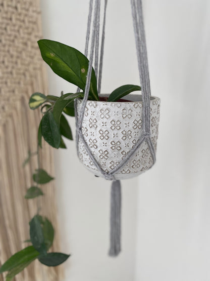 Macra-Made With Love double macrame plant hanger grey bottom detail