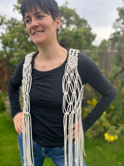 Natural macrame boho waistcoat - 100% recycled cotton - one size