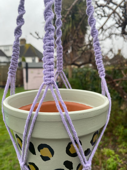 Macra-Made With Love short colourful macrame plant hanger lilac detail zoom