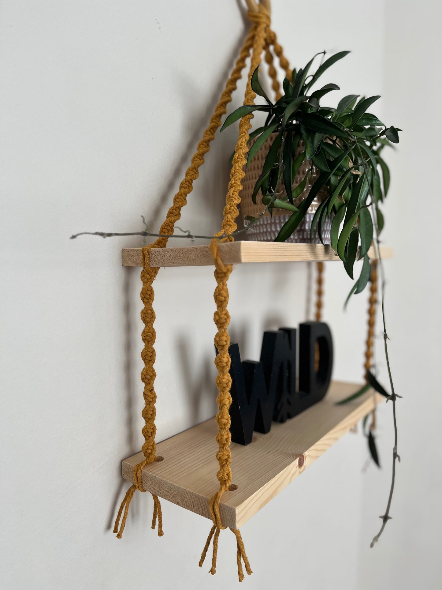 Two tiered macrame wall hanging rope shelves - 40cm or 50cm