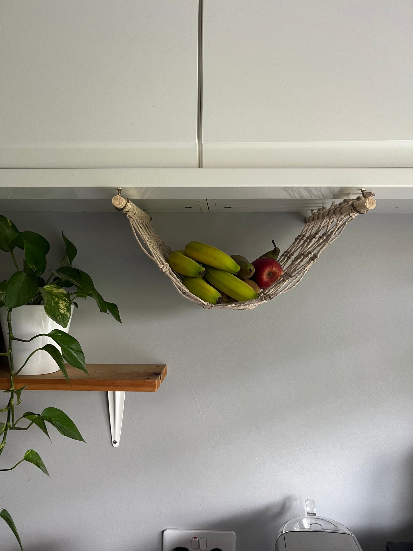 Under cabinet kitchen space saving hanging fruit basket hammock