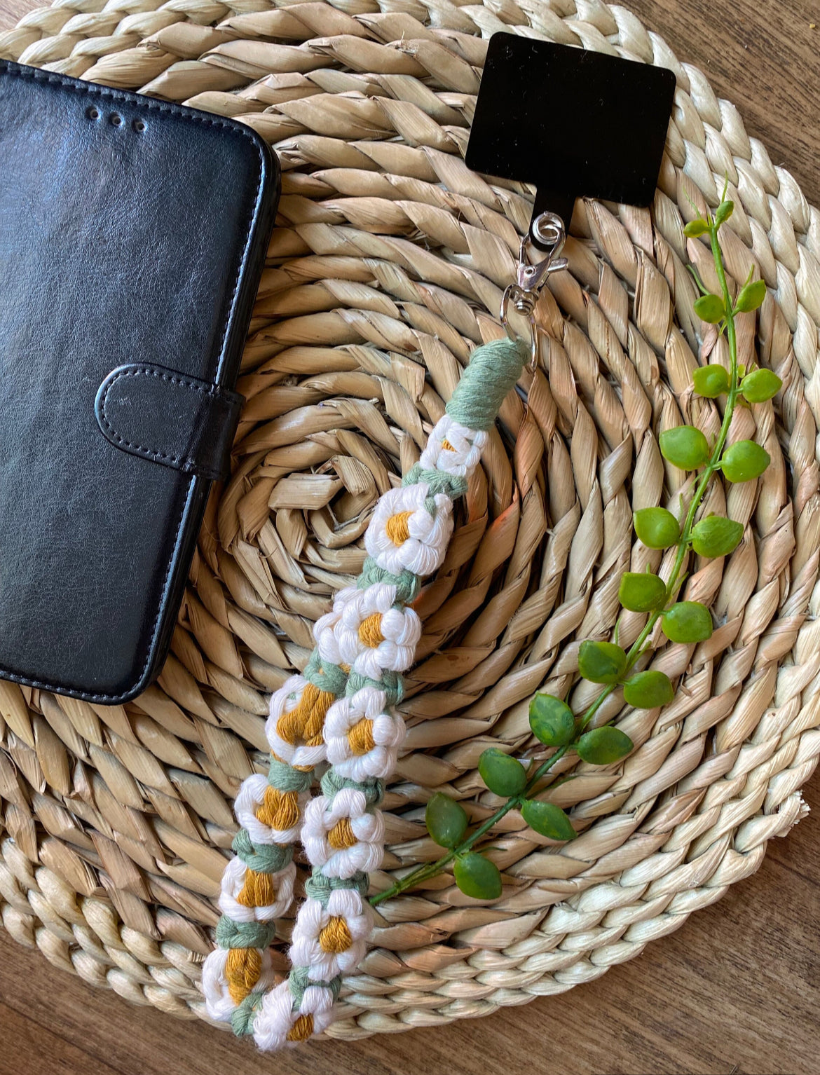 Handmade Daisy Chain Phone Charm Wristlet - Eco-Friendly Recycled Cotton Phone Strap