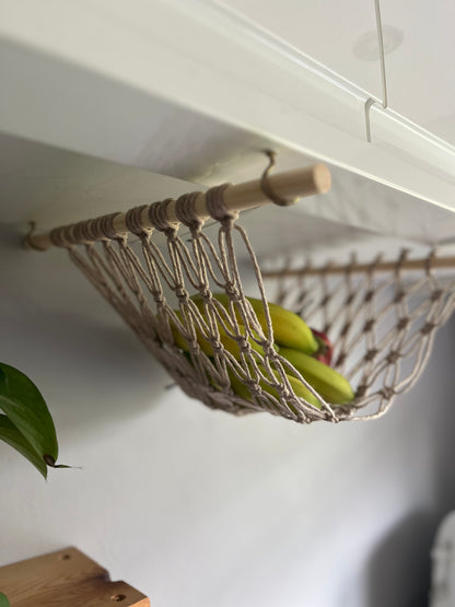 Under cabinet kitchen space saving hanging fruit basket hammock