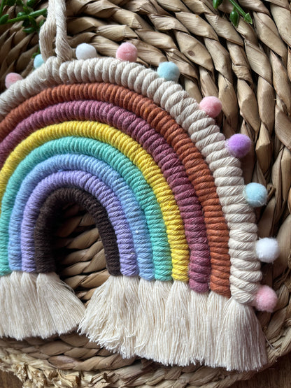 Pastel Macrame Rainbow with Pom Poms