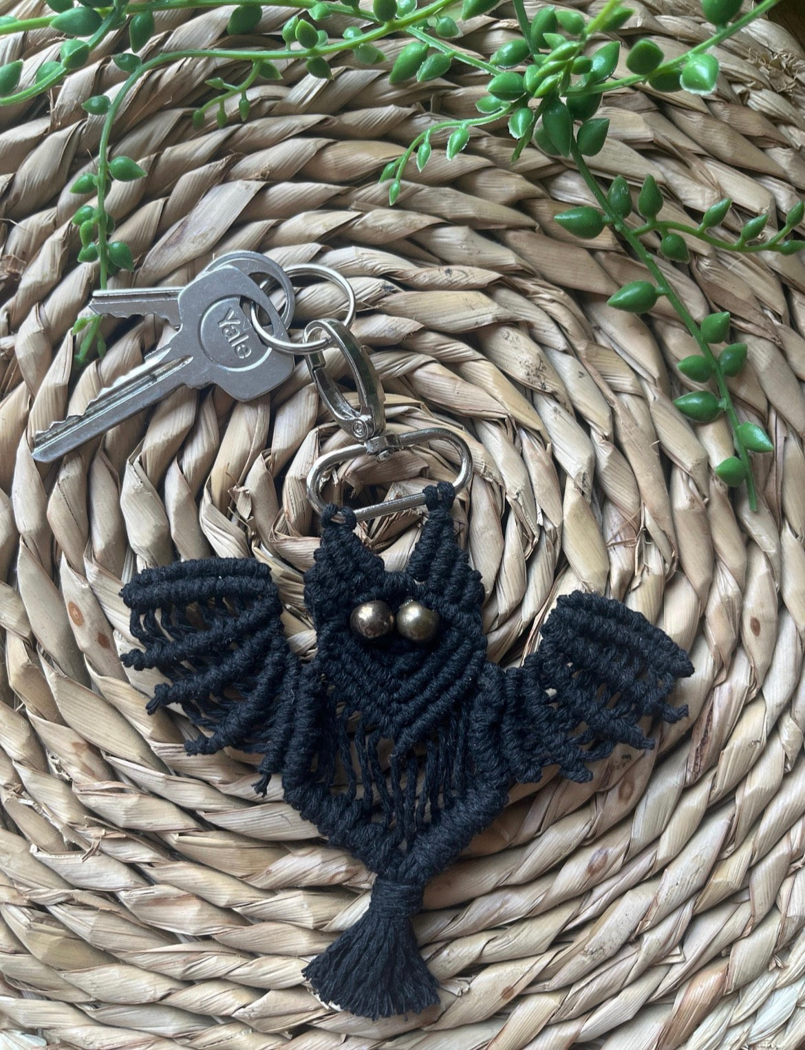 Black Macramé Bat Keychain