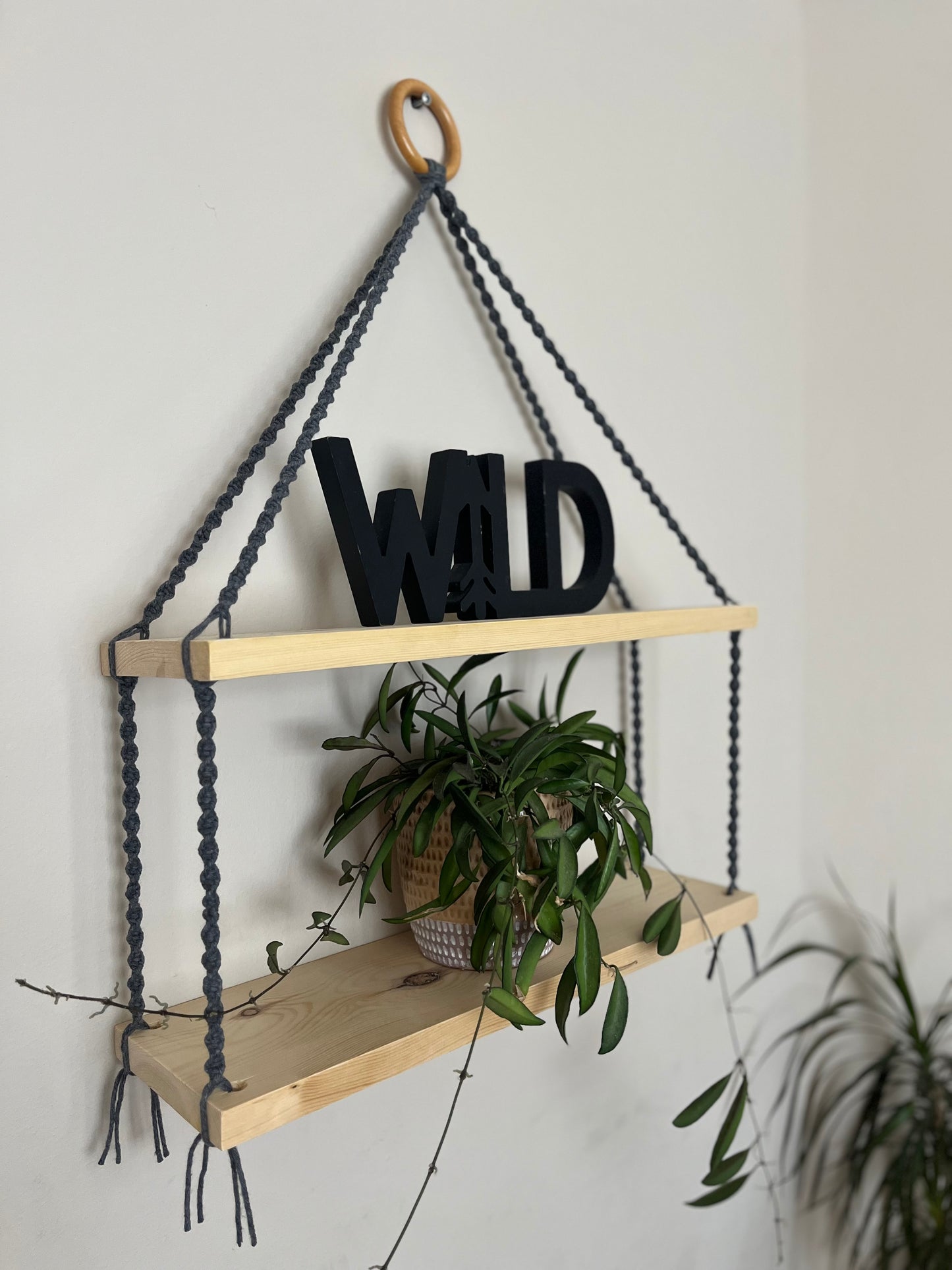 Two tiered macrame wall hanging rope shelves - 40cm or 50cm