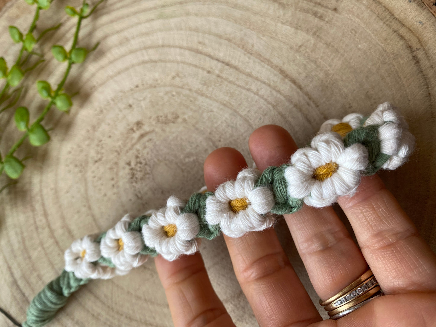 Daisy chain wristlet handmade using eco friendly recycled cotton