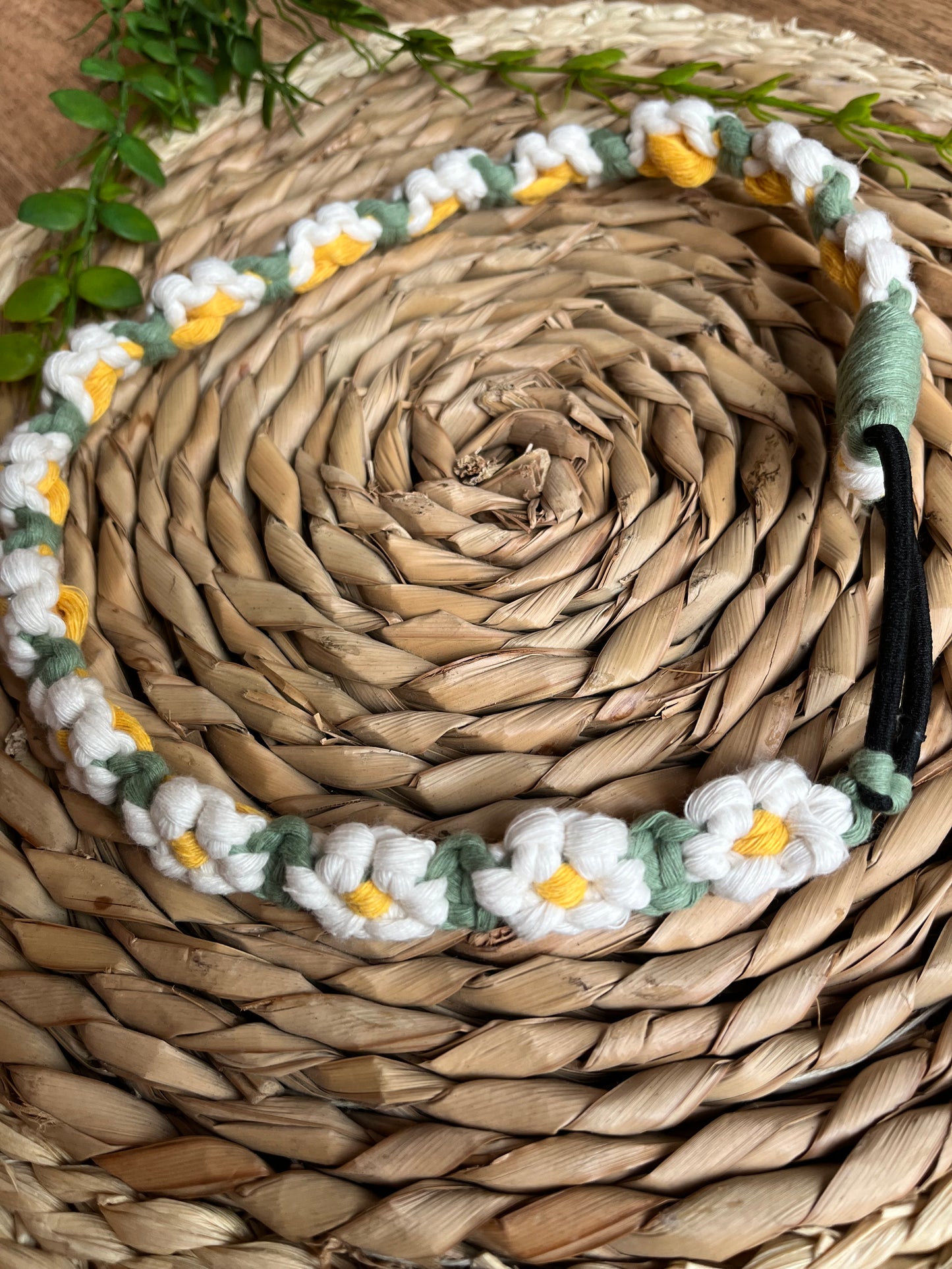 Eco friendly white daisy chain boho stretchy headband - one size