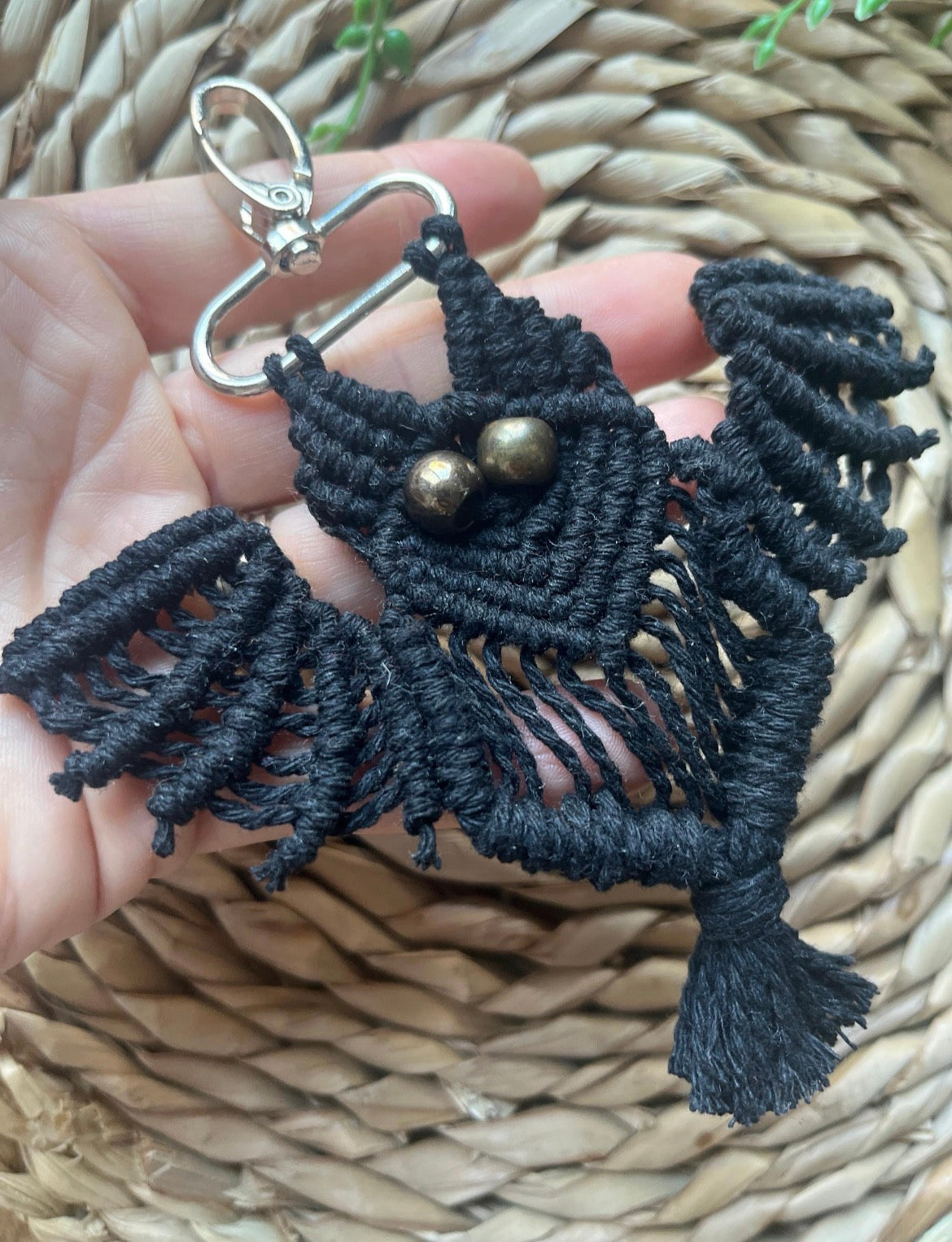 Black Macramé Bat Keychain