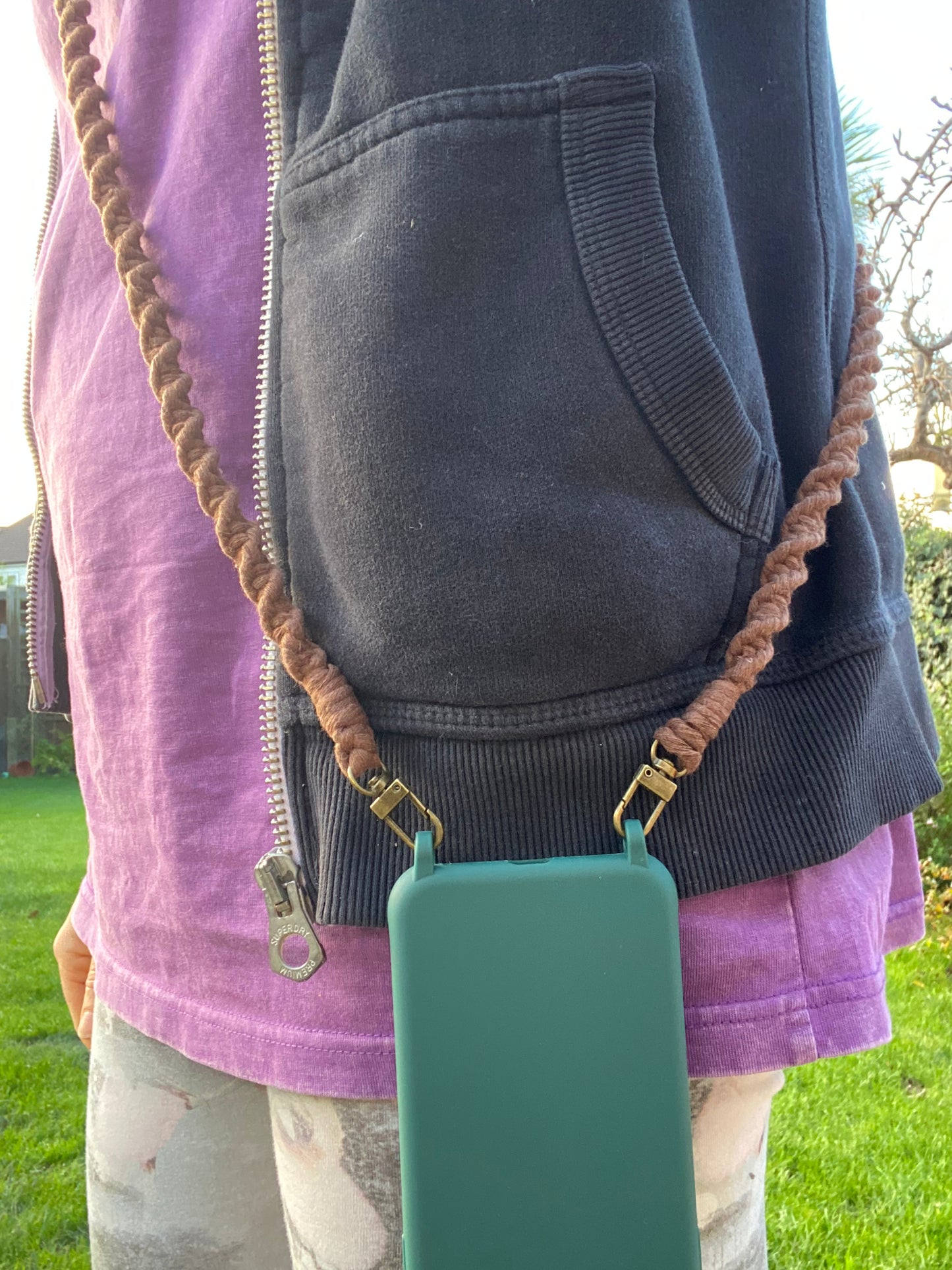 Macra-Made With Love crossbody phone holder mocha worn