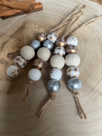 Wooden Bead Christmas Ornaments – Set of 4