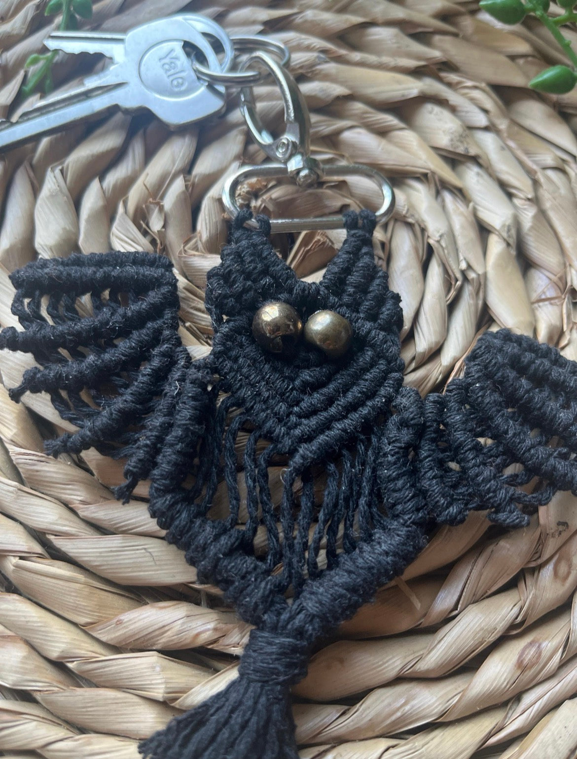 Black Macramé Bat Keychain