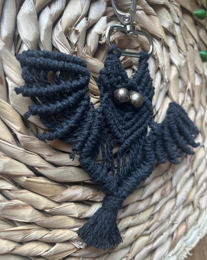 Black Macramé Bat Keychain