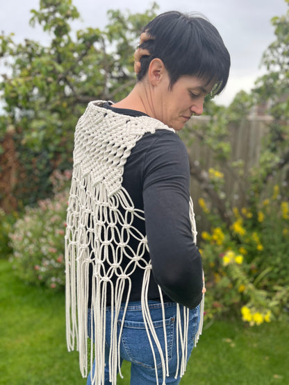 Natural macrame boho waistcoat - 100% recycled cotton - one size