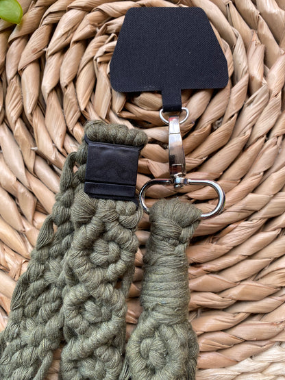 Macra-Made With Love chunky phone lanyard olive green clasp and tether