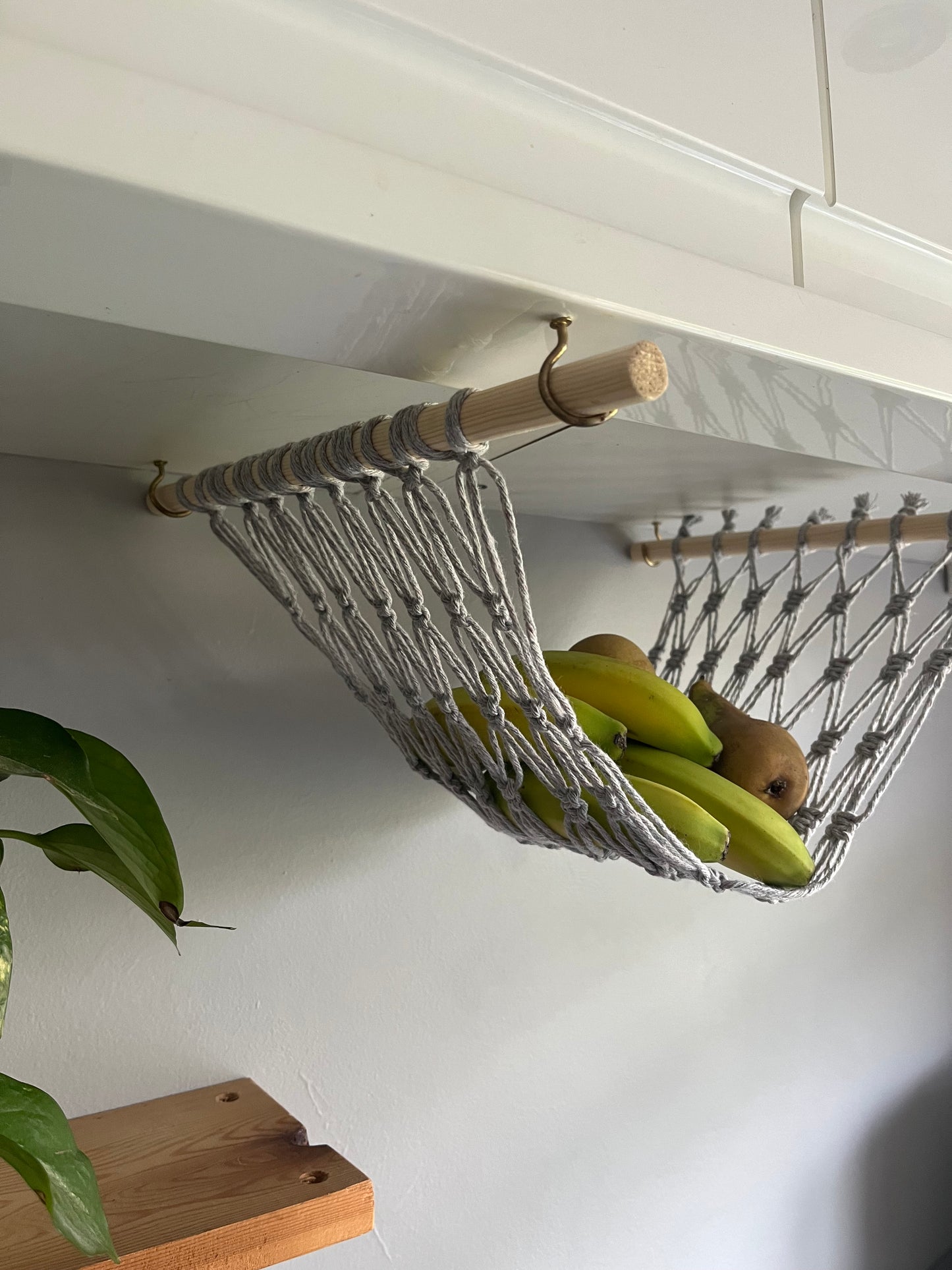 Under cabinet kitchen space saving hanging fruit basket hammock