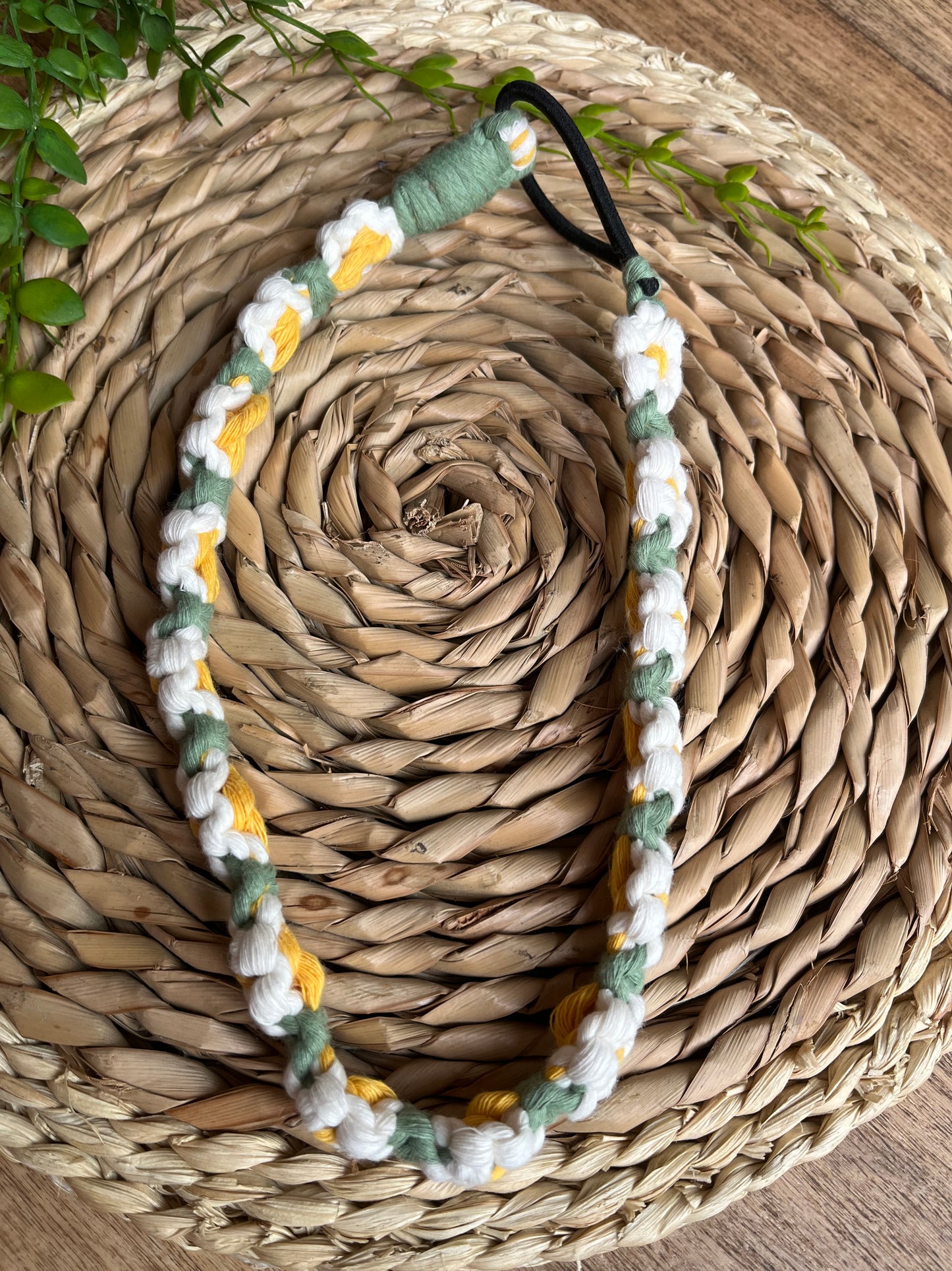 Eco friendly white daisy chain boho stretchy headband - one size