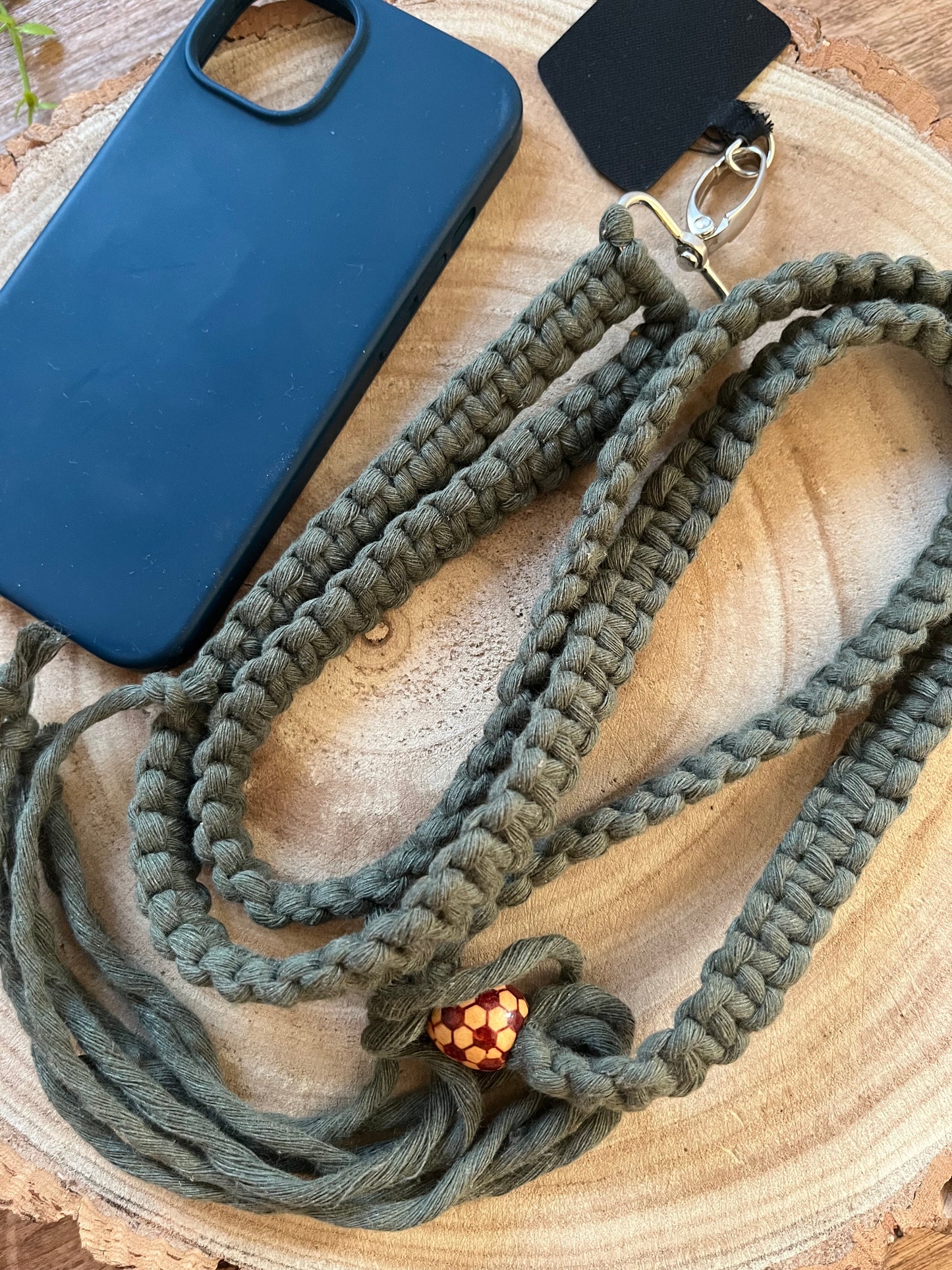 Recycled cotton adjustable crossbody phone strap with universal tether