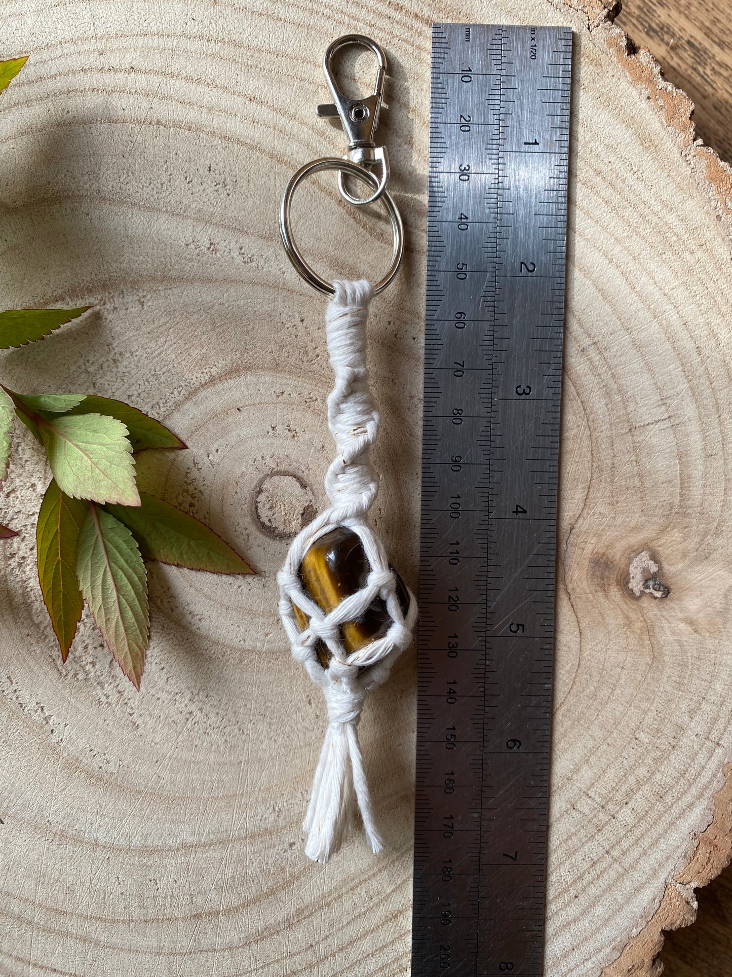 Macra-Made With Love gemstone keyring tigers eye with measure 