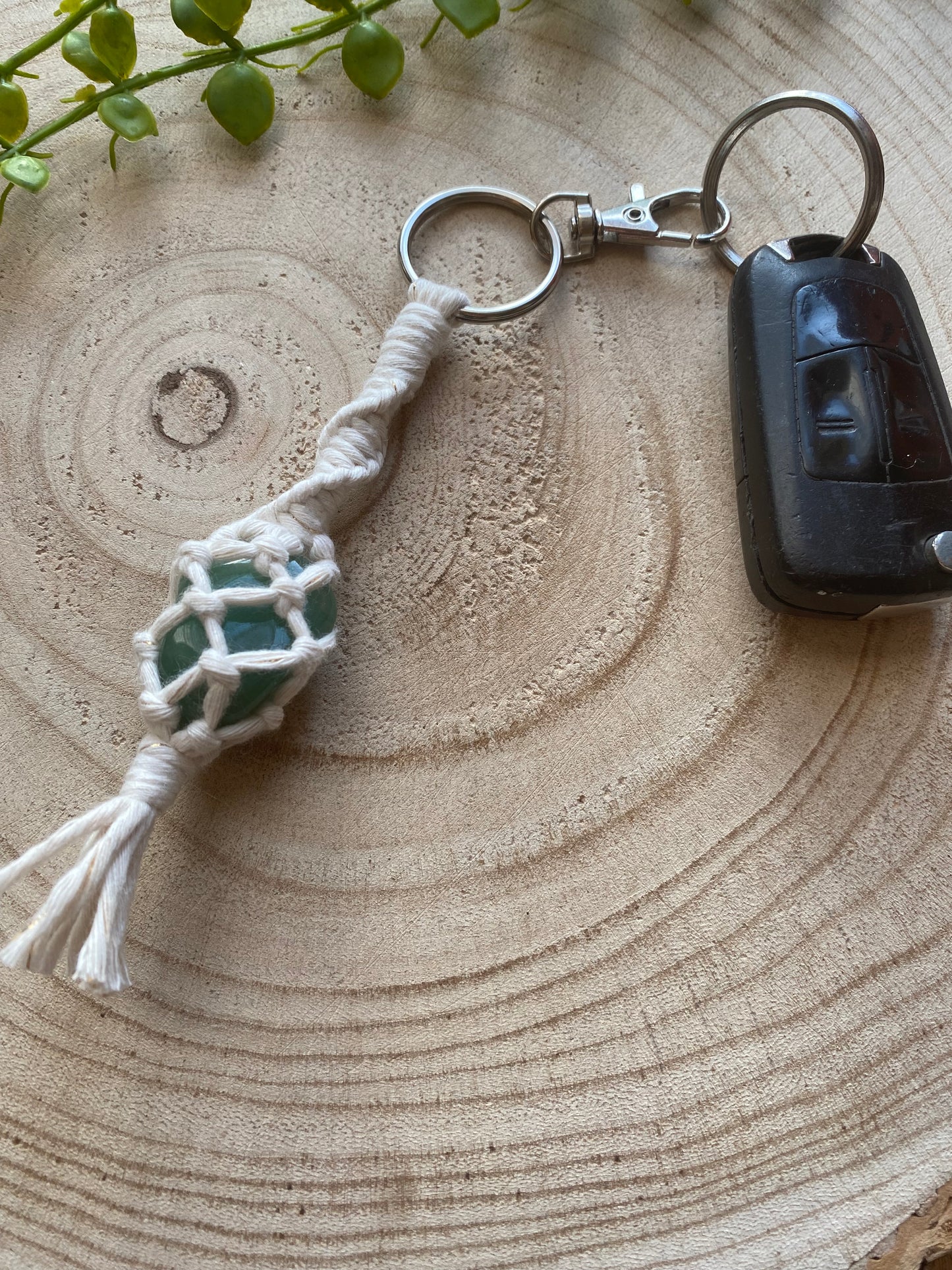 Macra-Made With Love gemstone keyring green quartz with key