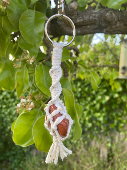 Macra-Made With Love gemstone keyring red jasper hanging outside 