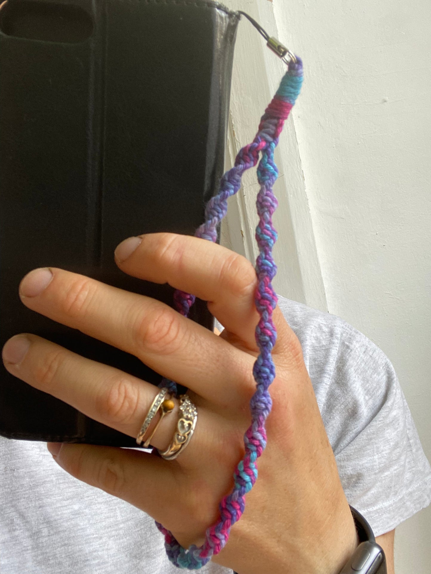 Macra-Made With Love twisted phone charm purple on hand