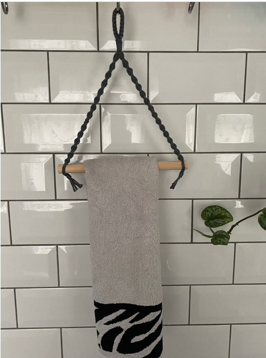 Bathroom decor hand towel holder grey knot front
