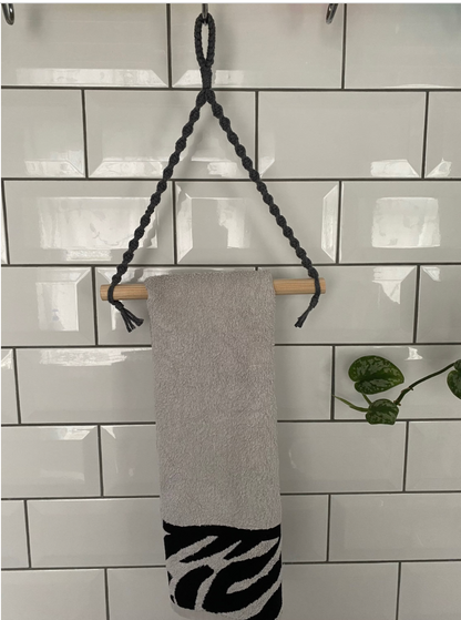 Bathroom decor hand towel holder grey knot front