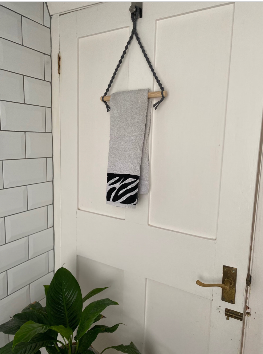 Bathroom decor hand towel holder grey knot