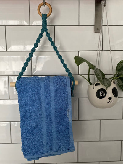 Bathroom decor hand towel holder teal ring