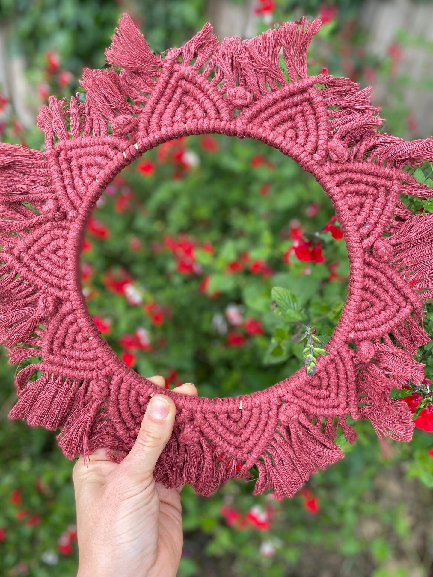 Macra-Made With Love mandala wall hanging wild rose in hand