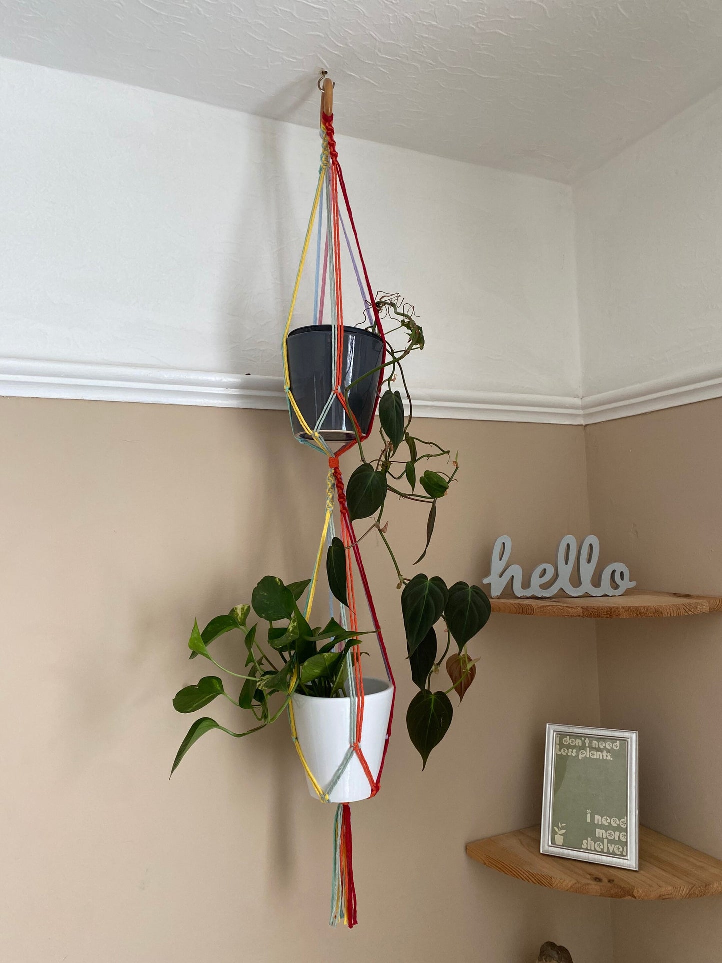 Macra-Made With Love double macrame plant hanger rainbow