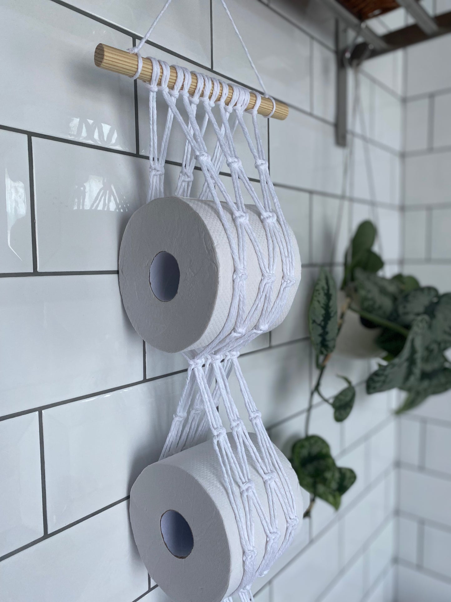 Bathroom decor toilet roll holder white top angle