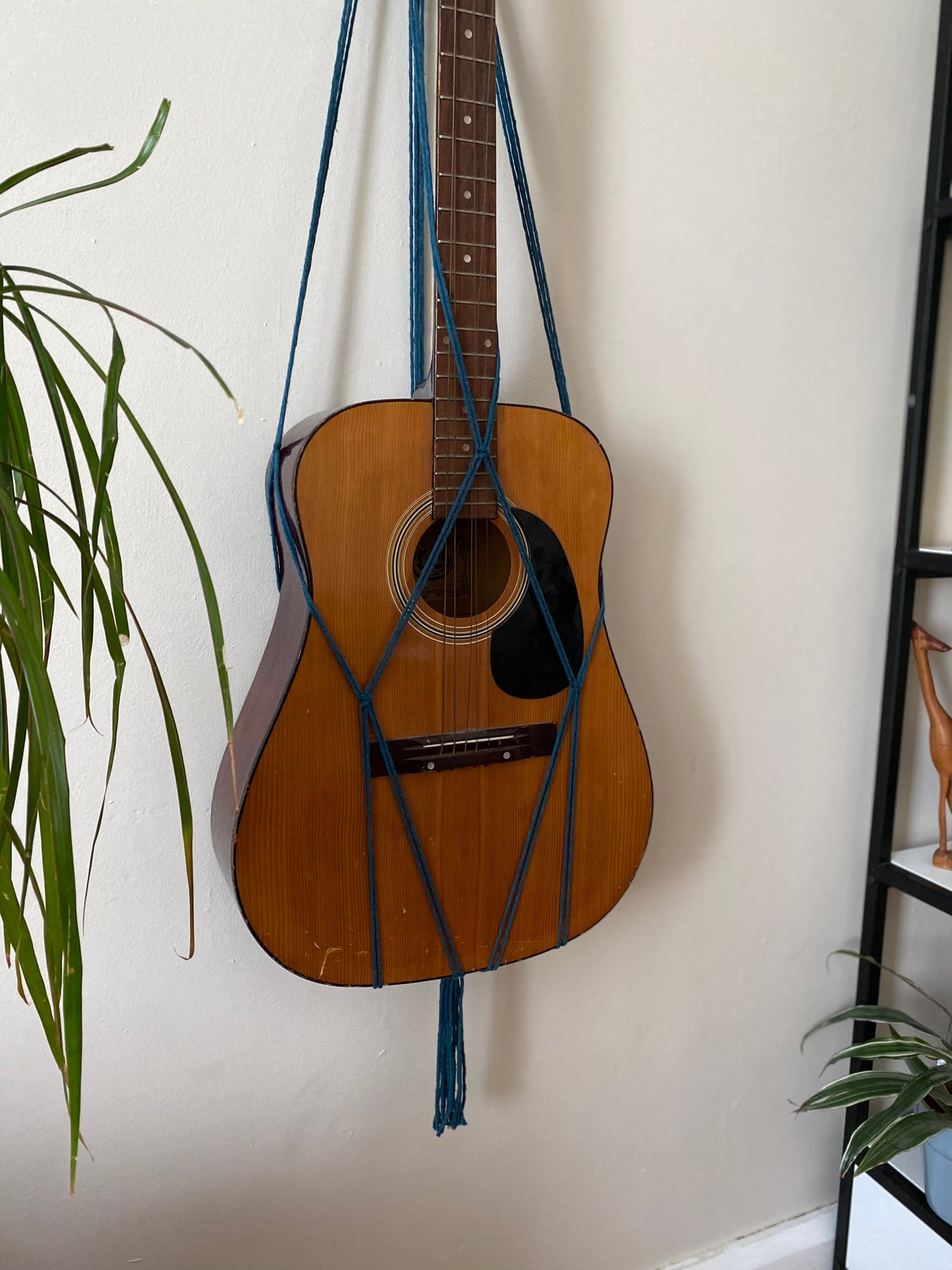 Acoustic guitar wall mounted instrument hanger MacraMadeWithLove