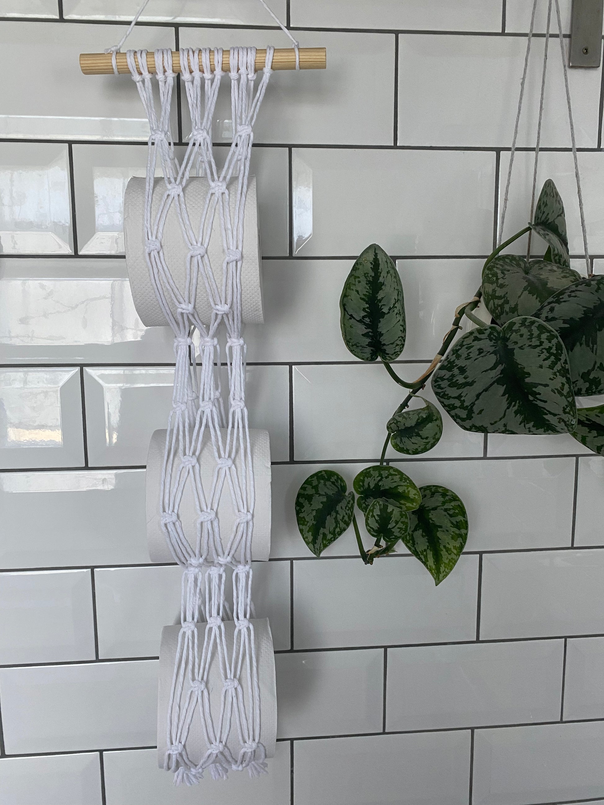 macrame plant hanger bathroom Hanging Macramé Toilet Paper Holder