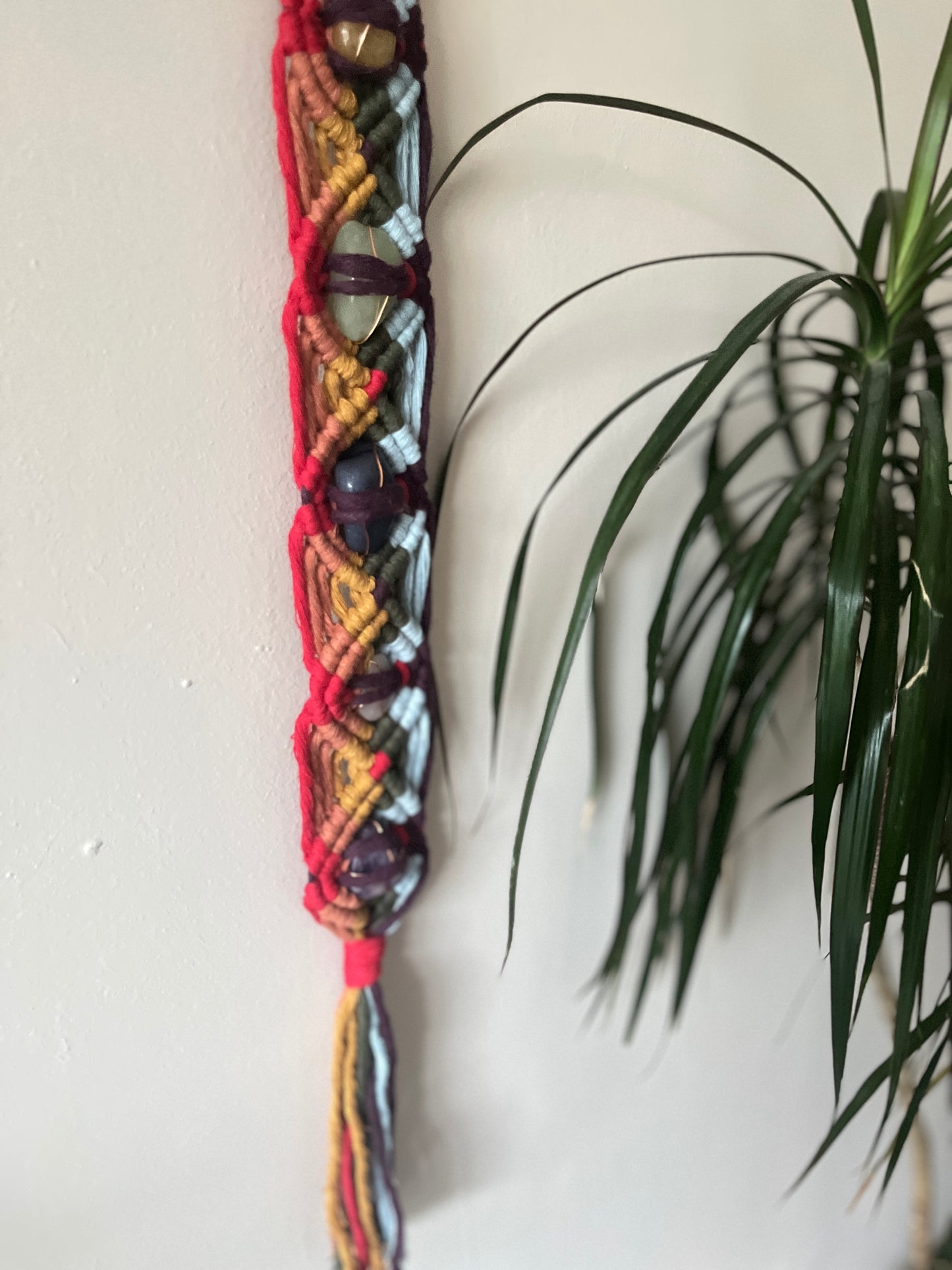 Colourful macrame chakra gemstone wall hanging 