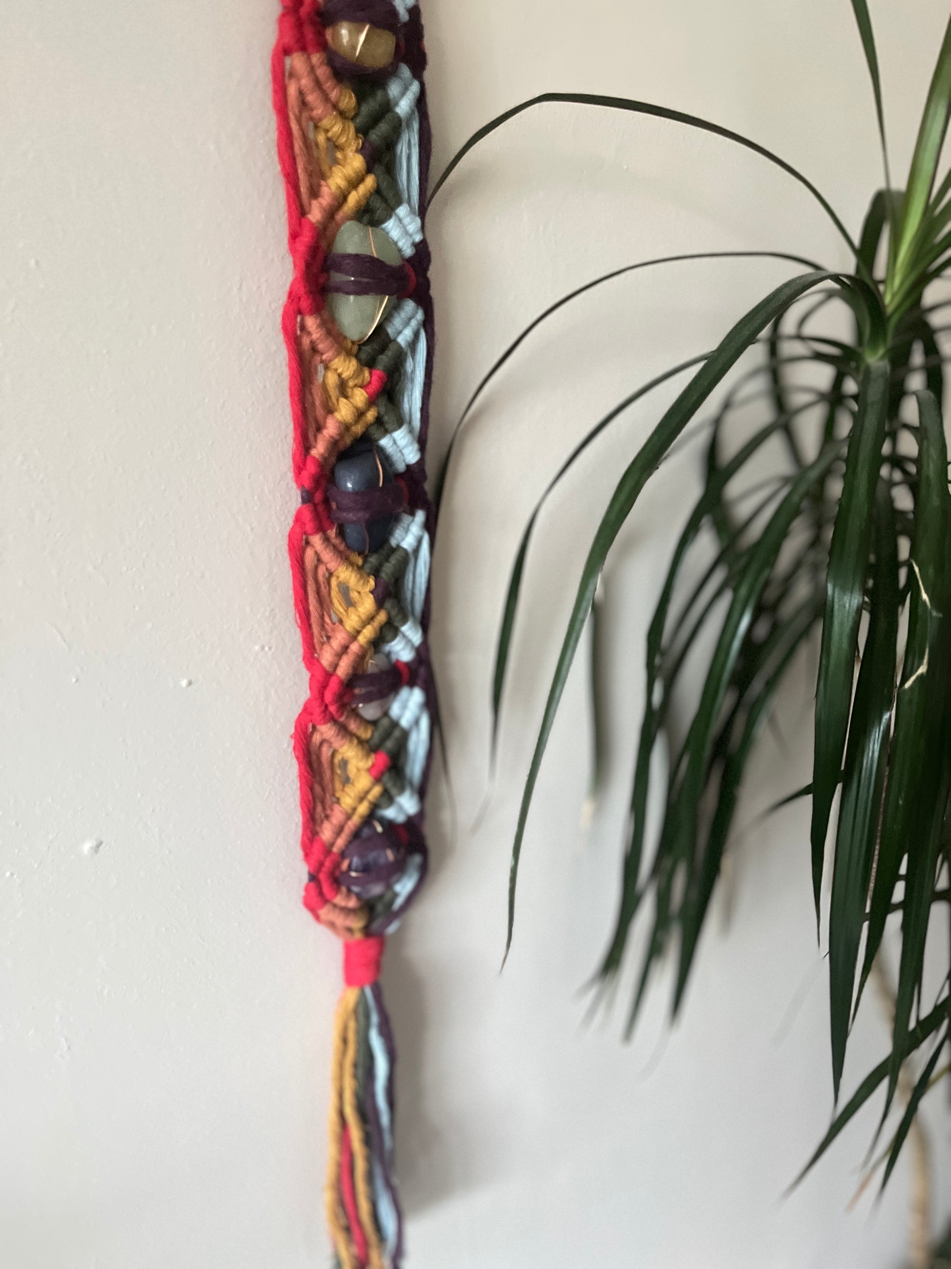 Colourful macrame chakra gemstone wall hanging 