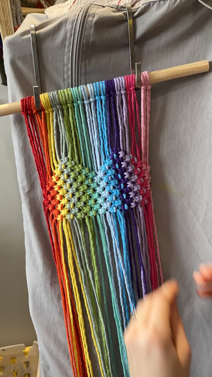 Rainbow Heart Macrame Wall Hanging