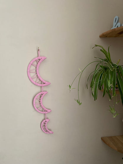 Macra-Made With Love triple moon wall hanging pink full