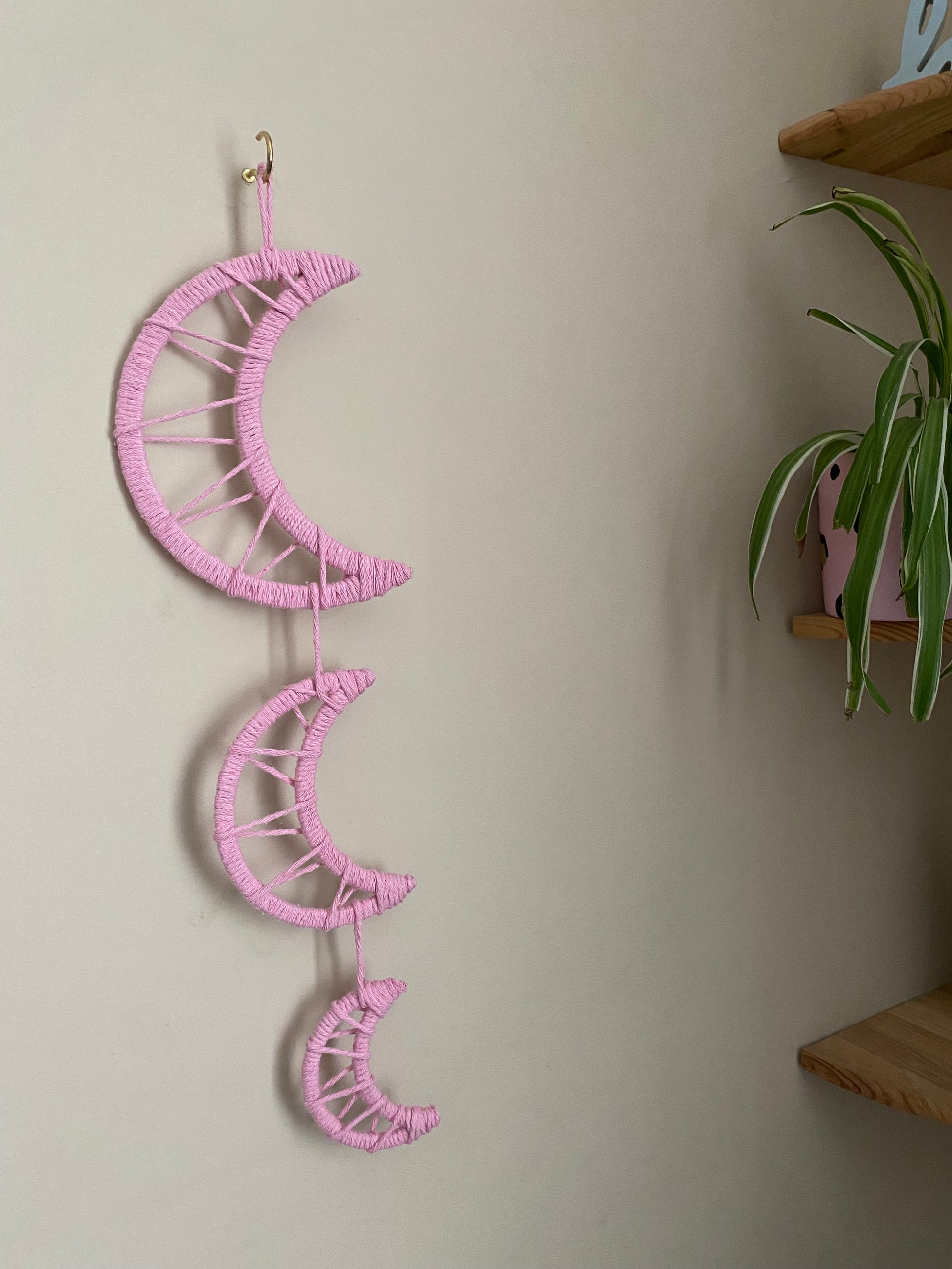 Macra-Made With Love triple moon wall hanging pink angled