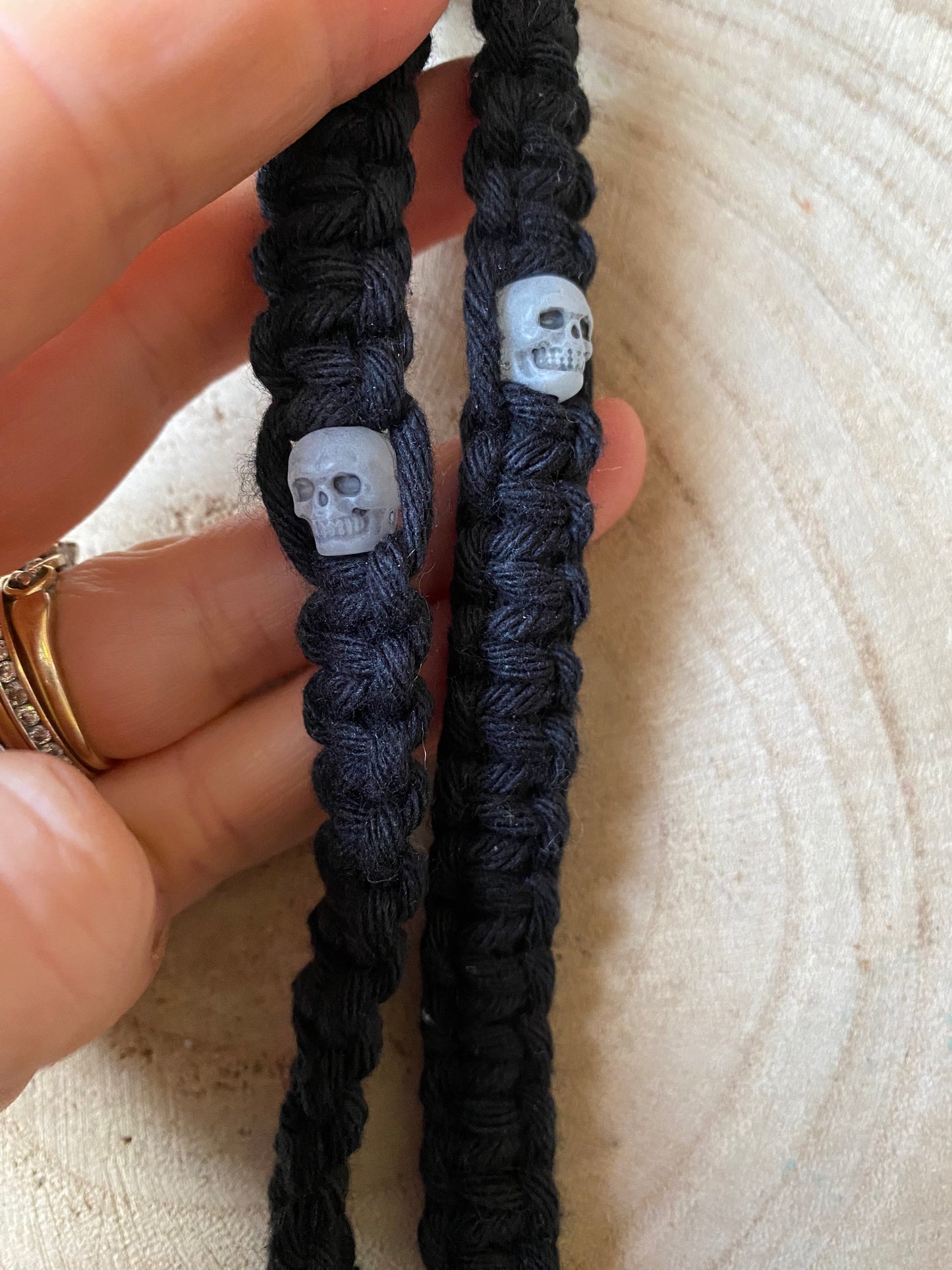 Macra-Made With Love phone holder lanyard skull beads close