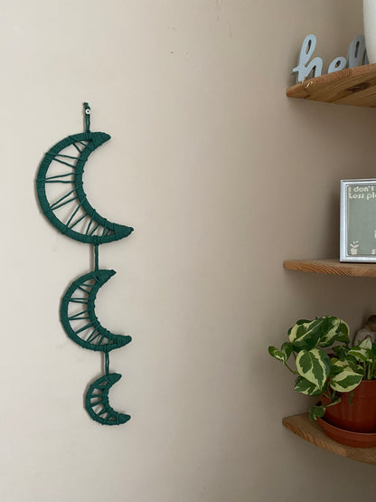 Macra-Made With Love triple moon wall hanging pine green zoomed out